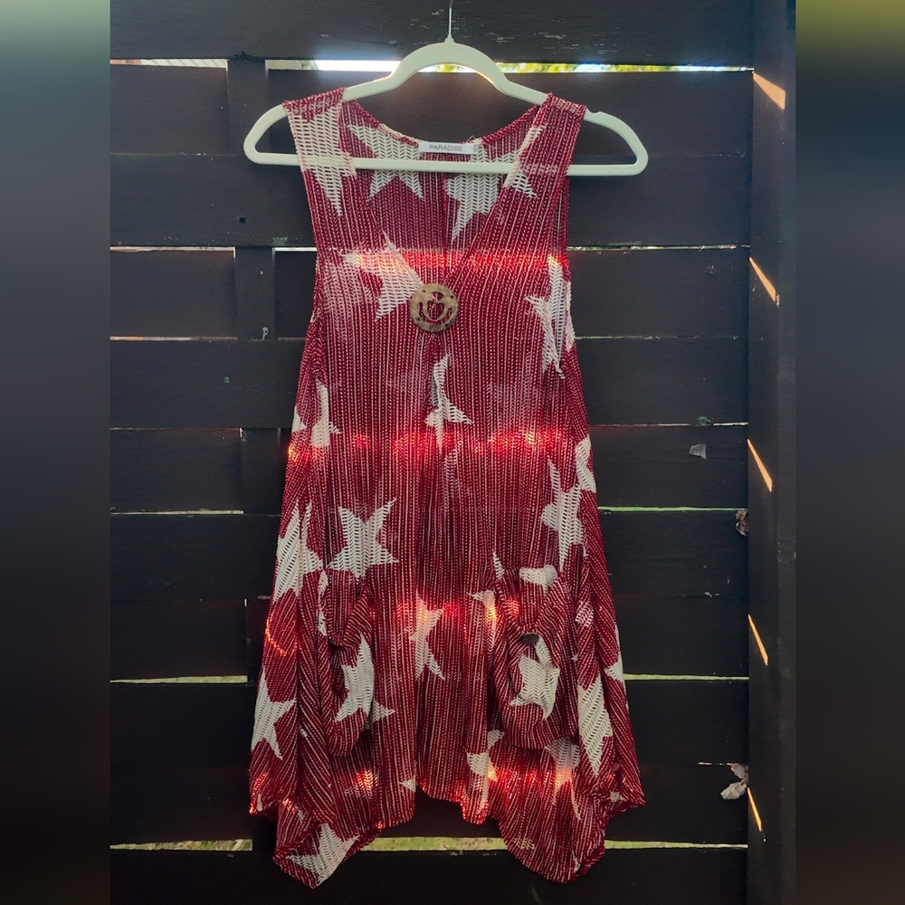 Red and White Star Patterned Swim Coverup